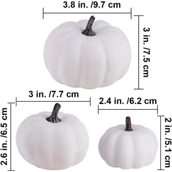 12 PCS Assorted Sizes Rustic Harvest White Artificial Pumpkins for Halloween - Picture 6 of 8